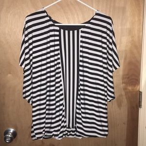 Black and white striped blouse.